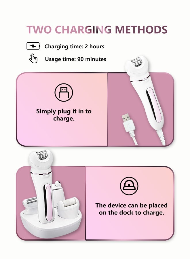 BASILKIT 5-in-1 Women's Epilator Set  Wet And Dry Epilator , Includes shaving/defeathering/grinding the feet/massage/wash a face,White - Image 4